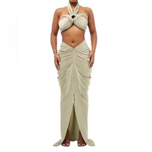 Elegant Ruched Two-Piece Set in Beige